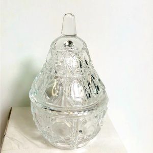 Vtg Lead Crystal Pear shaped trinket jewelry holder circle pattern